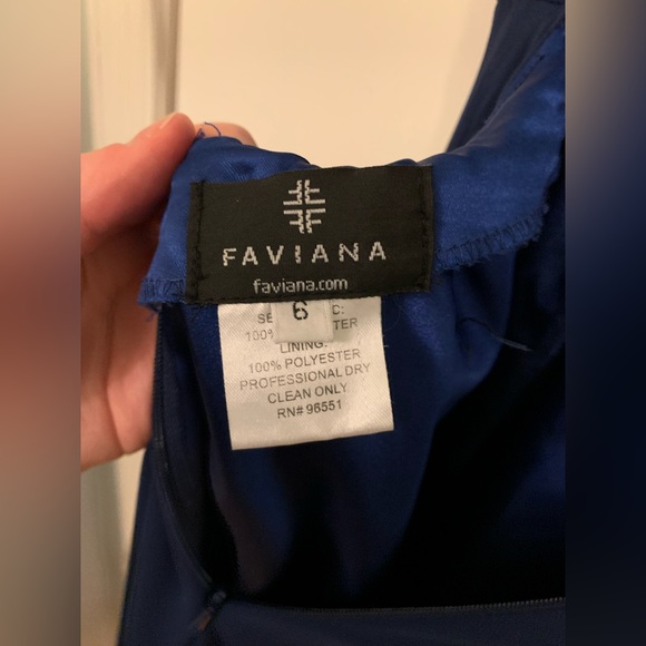 Faviana | Blue Plunge Formal Dress (6) - Picture 8 of 9